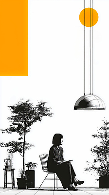 JPG 나무 디자인 여자 컬러 의자 일러스트 자연 조명 실내 그림자 생활 책 빛 독서 공간 분위기 모던 그림 심플 스타일 차분 국내일러스트 AI일러스트 AI콘텐츠 식물 가구 컨셉 사람 내부 생태계 파일형식