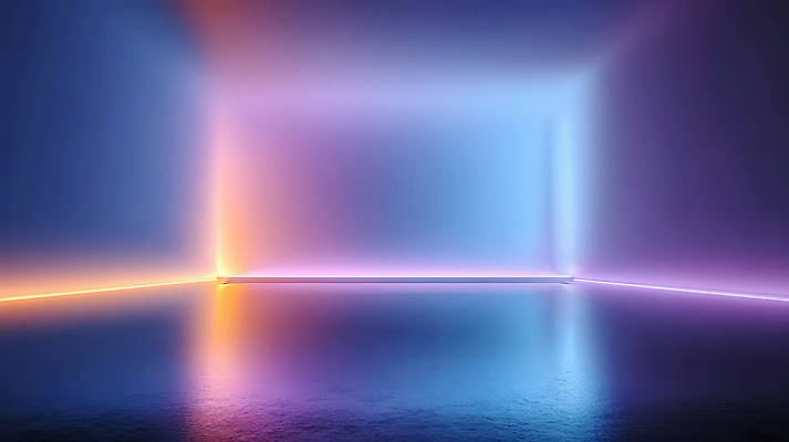 JPG 편집이미지 디자인 예술 벽 컬러 백그라운드 조명 바닥 반사 공간 분위기 모던 네온 조화 홀로그램 효과 이미지편집 AI컴퓨터그래픽 AI콘텐츠 컨셉 파일형식