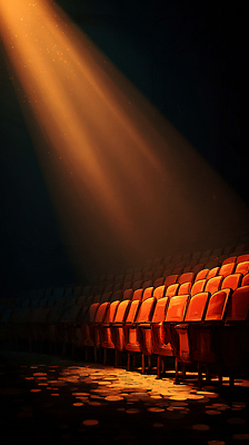 JPG 디자인 문화 예술 의자 일러스트 조명 빛 인테리어 촬영 어둠 소리 고요 공연 공간 무대 분위기 극장 연극 빈자리 국내일러스트 AI일러스트 AI콘텐츠 가구 컨셉 문화예술 이벤트 파일형식