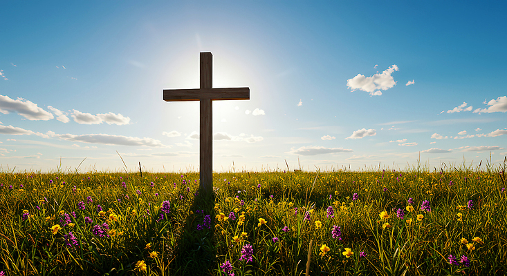 JPG 편집이미지 꽃 기독교 종교 십자가 자연 하늘 풍경 초원 야외 햇빛 평화 일몰 편집실사 AI포토 AI콘텐츠 식물 컨셉 태양 노을 CG 생태계 파일형식