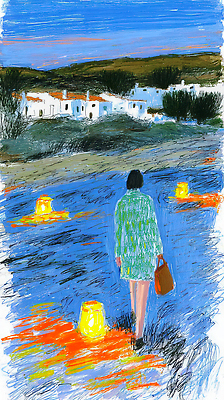 JPG 여자 감정 유럽 컬러 일러스트 자연 하늘 바람 조명 주택 풍경 해변 물 여름 평화 소리 고요 산책 저녁 그림 유럽여행 국내일러스트 AI일러스트 AI콘텐츠 자연요소 계절 나라 바다 해외여행 컨셉 날씨 휴식 사람 건물 야간 생태계 파일형식