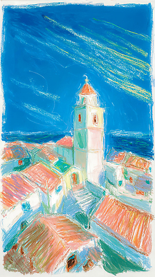 JPG 유럽 문화 예술 바다 여행 일러스트 자연 하늘 휴식 풍경 해변 건물 마을 일몰 그림 종탑 유럽여행 풍경화 국내일러스트 AI일러스트 AI콘텐츠 건축물 나라 해외여행 컨셉 노을 탑 생태계 파일형식