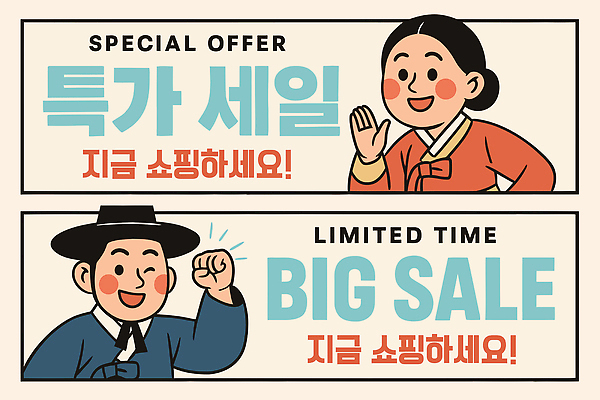 배너 패션 일러스트 이벤트 쇼핑 세일 한국인 시장 소비 구매 전통의상 쇼핑몰 고객 알림 즐거움 마케팅 프로모션 국내일러스트 AI파일 전통 감정 동양인 파일형식 벡터