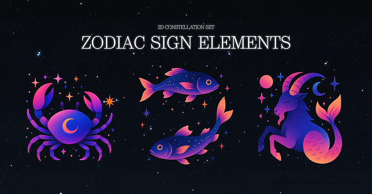 PSD 동물 캐릭터 디자인 별 예술 바다 상징 컬러 일러스트 밤하늘 염소 어류 그래픽 우주 별자리 게 신비 신화 천문학 Constellation 국내일러스트 자연요소 교육 컨셉 포유류 하늘 갑각류 수중동물 야간 파일형식