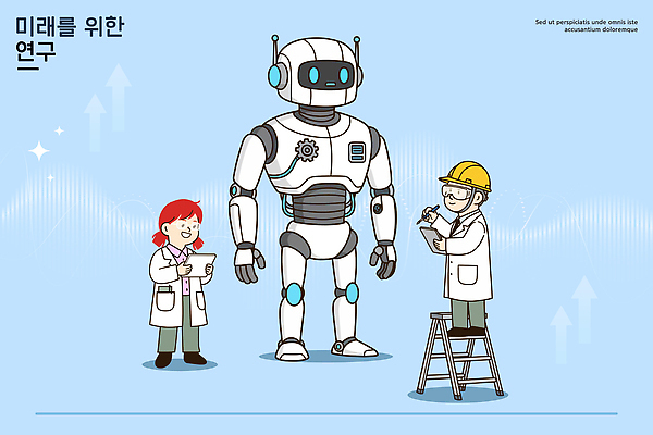 디자인 교육 일러스트 통신 미래 협력 아이디어 기술 실험 자료 기계 관찰 발전 로봇 과학자 분석 혁명 지능 창의성 프로젝트 국내일러스트 AI파일 직업 과학 컨셉 모션 학자 파일형식 벡터