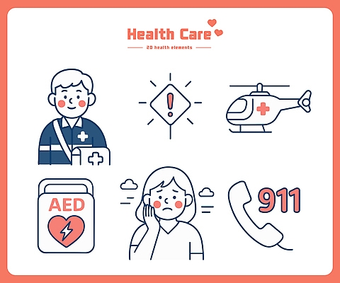 일러스트 의학 안전 치료 건강관리 구출 헬리콥터 구조원 긴급전화 신고 응급상황 응급치료 심장마비 자동제세동기 국내일러스트 AI파일 직업 비행기 건강 관리 응급 도움 질병 통화 파일형식 벡터