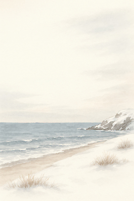 JPG 물결 파도 바다 겨울 일러스트 자연 하늘 풍경 해변 모래사장 고요 산책 눈 차가움 조용 수평선 차분 국내일러스트 AI일러스트 AI콘텐츠 자연요소 계절 컨셉 날씨 휴식 생태계 파일형식