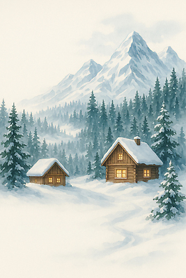 JPG 나무 겨울 일러스트 자연 조명 산 따뜻함 풍경 크리스마스트리 평화 눈 고독 편안함 오두막 소음 산맥 국내일러스트 AI일러스트 AI콘텐츠 자연요소 식물 계절 감정 컨셉 크리스마스 날씨 소리 감각 생태계 파일형식