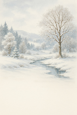 JPG 나무 예술 겨울 일러스트 자연 아침 수채화 산 미술 풍경 물 고요 산책 흰색 눈 도시 차가움 숲 그림 국내일러스트 AI일러스트 AI콘텐츠 주간 자연요소 식물 계절 컬러 날씨 문화예술 휴식 생태계 파일형식