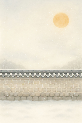 JPG 전통 겨울 일러스트 자연 하늘 한국 돌담 따뜻함 풍경 일상 담장 햇빛 태양 눈 차가움 조용 국내일러스트 AI일러스트 AI콘텐츠 자연요소 계절 아시아 날씨 라이프 돌_바위 생태계 파일형식