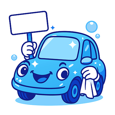 캐릭터 손 일러스트 자동차 간판 미소 파란색 조형물 귀여움 물방울 표현 작업 청소 즐거움 서비스 장면 광택 세차 일러캐릭터 AI파일 감정 육상교통 컬러 컨셉 표정 미술 신체부위 파일형식 벡터