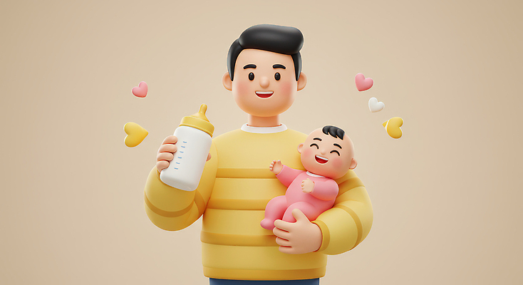 JPG 편집이미지 캐릭터 행복 분홍색 가족 사랑 미소 웃음 줄무늬 우유 아기 아빠 스웨터 유아복 부성애 육아대디 편집3D AI컴퓨터그래픽 AI콘텐츠 옷 감정 컬러 상의 무늬 관계 유제품 표정 사람 3D 아기용품 파일형식