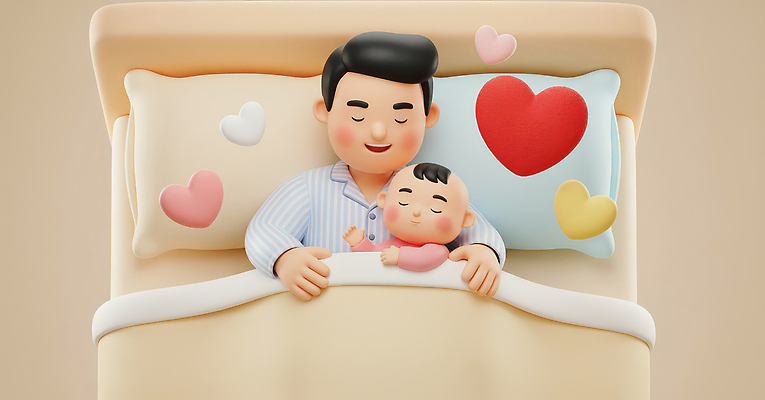 JPG 편집이미지 행복 가족 베개 포옹 아침 따뜻함 사랑 귀여움 하트 침대 아기 잠 아빠 편안함 육아대디 편집3D AI컴퓨터그래픽 AI콘텐츠 주간 모양 감정 가구 컨셉 관계 침구 안기 사람 3D 감각 파일형식