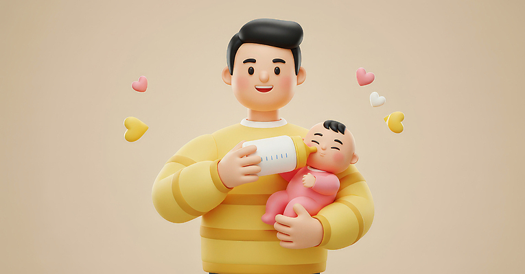 JPG 편집이미지 캐릭터 행복 어린이 가족 따뜻함 사랑 육아 아기 아빠 젖병 육아대디 편집3D AI컴퓨터그래픽 AI콘텐츠 감정 관계 사람 3D 아기용품 파일형식