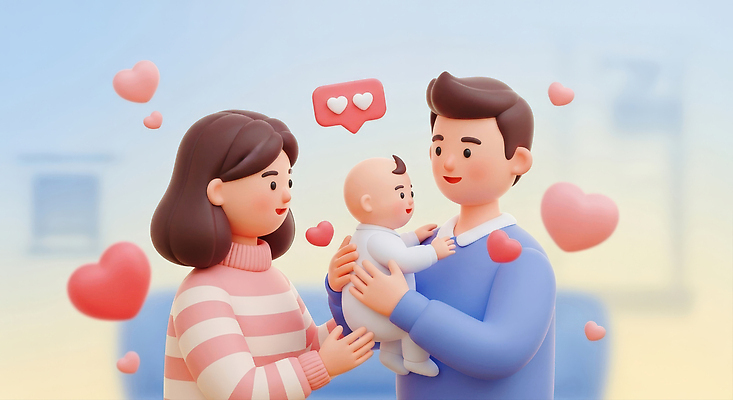 JPG 편집이미지 행복 가족 따뜻함 사랑 부모 소파 육아 하트 아기 육아대디 편집3D AI컴퓨터그래픽 AI콘텐츠 모양 감정 의자 관계 사람 3D 아빠 파일형식