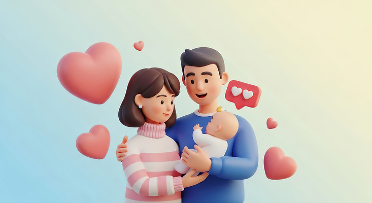 JPG 편집이미지 캐릭터 행복 가족 따뜻함 사랑 미소 부모 귀여움 육아 아기 신생아 그림 소통 육아대디 편집3D AI컴퓨터그래픽 AI콘텐츠 감정 컨셉 관계 표정 사람 3D 아빠 파일형식