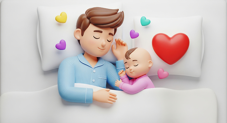 JPG 편집이미지 손 행복 어린이 가족 휴식 사랑 부모 평화 꿈 이불 침대 아기 잠 아빠 순간 육아대디 편집3D AI컴퓨터그래픽 AI콘텐츠 감정 가구 컨셉 관계 침구 사람 신체부위 3D 파일형식