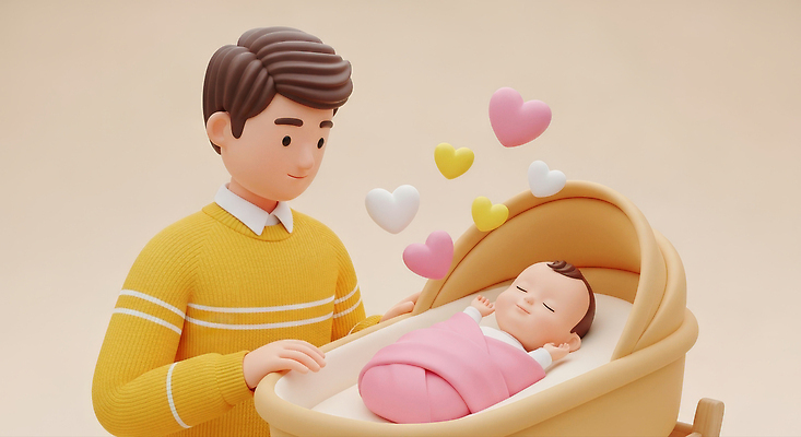 JPG 편집이미지 행복 어린이 분홍색 가족 놀이 따뜻함 사랑 기쁨 아기 아빠 담요 보살핌 순간 요람 육아대디 편집3D AI컴퓨터그래픽 AI콘텐츠 감정 컬러 관계 사람 3D 파일형식