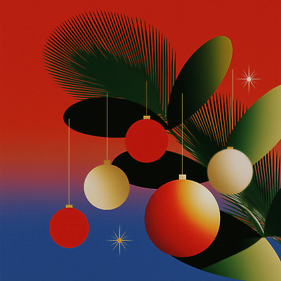 JPG 디자인 계절 기념일 감정 예술 컬러 백그라운드 잎 크리스마스 겨울 일러스트 장식 빨간색 파란색 축제 구슬 환상 국내일러스트 AI일러스트 AI콘텐츠 식물 컨셉 이벤트 파일형식