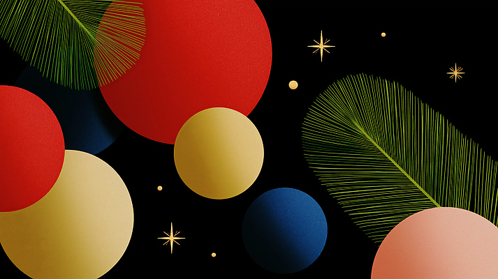 JPG 디자인 예술 분홍색 컬러 백그라운드 잎 크리스마스 패턴 일러스트 자연 추상 형상 그래픽 장식 빨간색 파란색 노란색 원형 심플 조화 색채 국내일러스트 AI일러스트 AI콘텐츠 도형 식물 기념일 무늬 생태계 파일형식