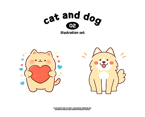 동물 캐릭터 디자인 행복 감정 어린이 일러스트 사랑 반려동물 세트 귀여움 고양이 하트 표현 유머 강아지 그림 창의성 국내일러스트 AI파일 모양 컨셉 포유류 사람 개 파일형식 벡터