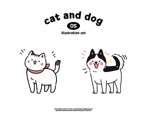 동물 캐릭터 디자인 컬러 일러스트 표정 반려동물 세트 컬러풀 귀여움 고양이 개 즐거움 그림 심플 생동감 스타일 국내일러스트 AI파일 감정 컨셉 포유류 파일형식 벡터