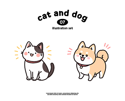 동물 캐릭터 디자인 일러스트 함께함 사랑 웃음 사람 앉기 반려동물 세트 귀여움 고양이 표현 개 그림 색감 생동감 국내일러스트 AI파일 감정 컨셉 포유류 모션 표정 파일형식 벡터