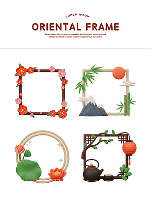 PSD 편집이미지 전통 디자인 꽃 문화 예술 자연 주전자 산 프레임 장식 오리엔탈 배열 대나무 수국 동양적 편집3D 나무 식물 주방용품 3D 생태계 파일형식