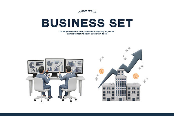 PSD 편집이미지 남자 회사 비즈니스 통계 성공 그래프 컴퓨터 사무실 모니터 자료 성장 시장 분석 투자 전략 편집3D 컨셉 사람 전자제품 3D 파일형식