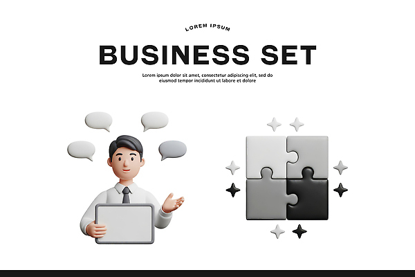 PSD 편집이미지 캐릭터 디자인 남자 조각 말풍선 비즈니스 커뮤니케이션 아이디어 태블릿 정보 퍼즐 프레젠테이션 심플 소통 편집3D 컨셉 사람 전자제품 스마트기기 3D 파일형식