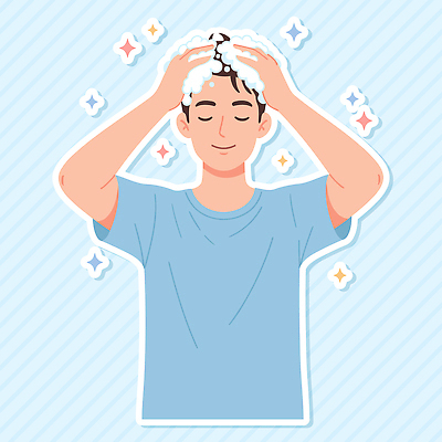 헤어스타일 남자 행복 감정 일러스트 일상 물 뷰티 머리 목욕 청결 거품 액체 세수 위생 편안함 피부 부드러움 헤어관리 샴푸 국내일러스트 AI파일 자연요소 사람 라이프 신체부위 위생용품 감각 파일형식 벡터