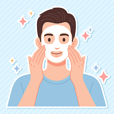 남자 행복 여유 얼굴 일러스트 건강 마스크 화장 뷰티 세수 피부관리 기분전환 스킨케어 클렌징 보습 자기관리 효과 국내일러스트 AI파일 감정 사람 신체부위 청결 파일형식 벡터