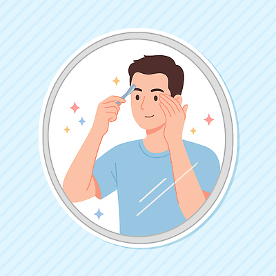 남자 얼굴 일러스트 건강 일상 화장 뷰티 청결 거울 피부관리 정리 손질 스킨케어 자기관리 피부톤 국내일러스트 AI파일 사람 라이프 신체부위 위생 피부 파일형식 벡터