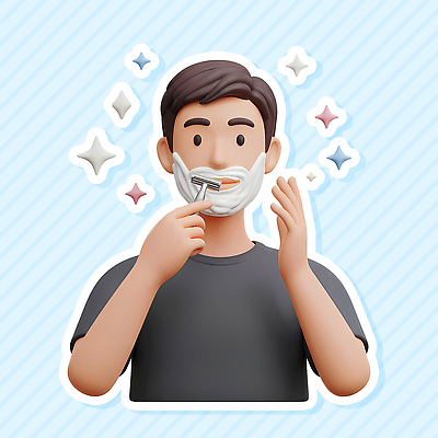 PSD 편집이미지 캐릭터 남자 얼굴 아침 일상 깨끗함 세면대 준비 면도 면도기 스타일 그루밍 편집3D 주간 컨셉 모션 사람 라이프 신체부위 위생용품 3D 파일형식