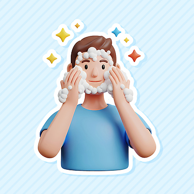 PSD 편집이미지 남자 행복 감정 얼굴 표정 깨끗함 목욕 청결 거품 시간 세수 위생 씻기 스킨케어 세정제 편집3D 컨셉 사람 신체부위 위생용품 뷰티 3D 파일형식