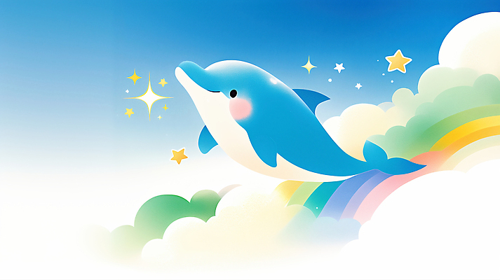 JPG 동물 행복 별 바다 무지개 일러스트 상상 자연 하늘 풍경 파란색 귀여움 주황색 즐거움 돌고래 그림 창의성 아기자기 국내일러스트 자연요소 감정 컬러 컨셉 포유류 수중동물 생태계 파일형식