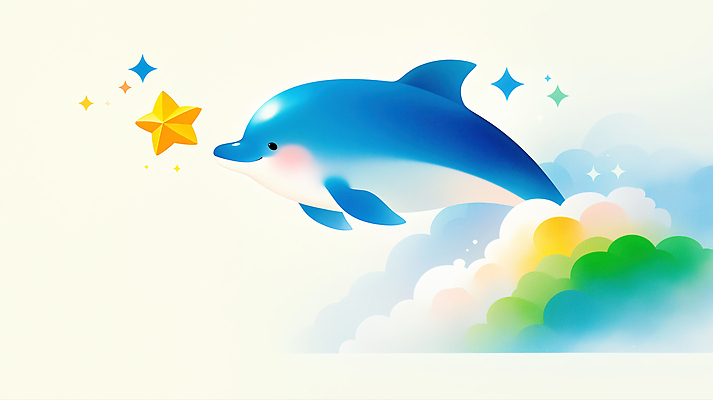 JPG 동물 디자인 행복 포스터 별 바다 여행 일러스트 자연 하늘 수영 꿈 자유 돌고래 그림 상상력 환상 동심 국내일러스트 AI일러스트 AI콘텐츠 자연요소 감정 컨셉 포유류 수중동물 수상스포츠 생태계 파일형식