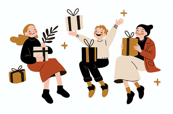 JPG 여자 기념일 남자 행복 문화 컬러 일러스트 선물 사랑 웃음 이벤트 친구 상자 우정 기쁨 모임 축하 생일 즐거움 순간 국내일러스트 AI일러스트 AI콘텐츠 감정 컨셉 관계 표정 사람 파일형식