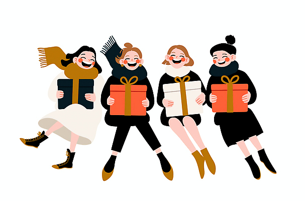 JPG 옷 여자 패션 행복 컬러 일러스트 모션 주택 표정 선물 웃음 이벤트 장식 친구 상자 축제 기쁨 모임 편안함 즐거움 국내일러스트 AI일러스트 AI콘텐츠 감정 관계 사람 건물 감각 파일형식