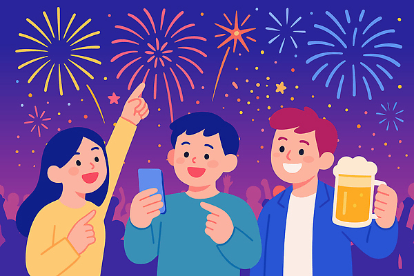 행복 음료 컬러 야경 일러스트 불꽃놀이 웃음 이벤트 세명 친구 스마트폰 파티 축제 기쁨 모임 휴일 즐거움 소통 여름밤 국내일러스트 AI파일 감정 컨셉 관계 놀이 표정 사람 여름 핸드폰 스마트기기 야간 파일형식 벡터 풍경_경치