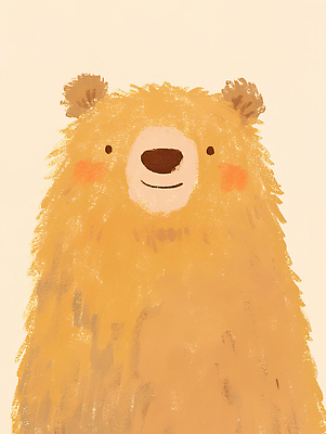 도형 동물 컬러 컨셉 포유류 표정 감각 파일형식 AI콘텐츠 곰 캐릭터 귀여움 웃음 털 노란색 미소 그림 편안함 디자인 원형 아기자기 JPG 일러스트 국내일러스트 AI일러스트