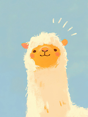 JPG 동물 캐릭터 행복 일러스트 상상 자연 하늘 털 표정 밝음 웃음 반려동물 평화 귀여움 즐거움 그림 알파카 국내일러스트 AI일러스트 AI콘텐츠 감정 컨셉 생태계 파일형식