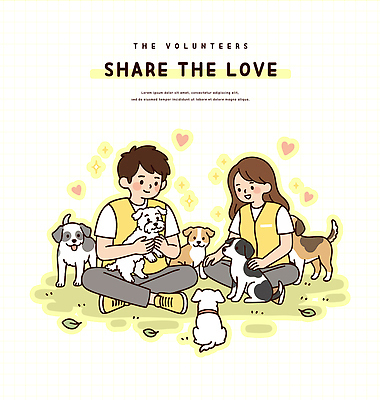 동물 행복 일러스트 가족 모션 놀이 따뜻함 사랑 사람 친구 반려동물 만남 시간 봉사 개 소통 국내일러스트 AI파일 감정 컨셉 포유류 관계 도움 파일형식 벡터