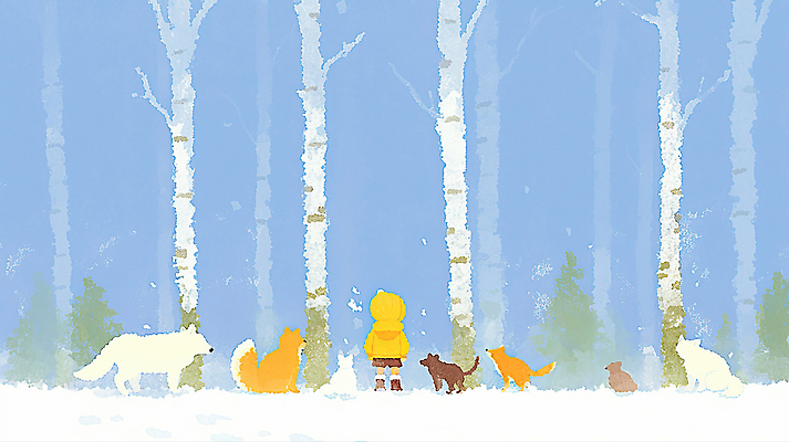 JPG 동물 어린이 겨울 일러스트 자연 조류 함께함 따뜻함 풍경 노란색 고양이 우정 흰색 개 숲 신비 즐거움 여우 우비 소통 흰눈 국내일러스트 AI일러스트 AI콘텐츠 옷 계절 감정 컬러 컨셉 포유류 눈_날씨 사람 친구 반려동물 생태계 파일형식