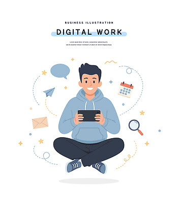 기호 남자 상징 일러스트 앉기 청년 일상 스마트폰 사무실 디지털 과학기술 표현 작업 즐거움 후드티셔츠 소통 스타일 효과 국내일러스트 AI파일 문자 감정 컨셉 티셔츠 비즈니스 모션 기술 사람 성인 라이프 핸드폰 스마트기기 파일형식 벡터