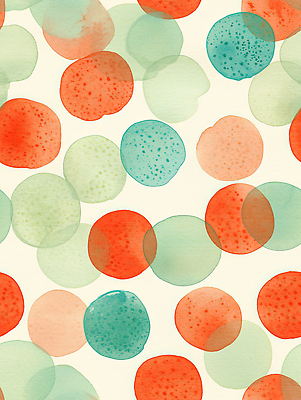 JPG 디자인 예술 컬러 백그라운드 패턴 일러스트 자연 수채화 장식 빨간색 초록색 물감 공간 매력적 원형 투명 청록색 부드러움 밝은색 스타일 국내일러스트 AI일러스트 AI콘텐츠 도형 컨셉 무늬 미술도구 감각 생태계 파일형식