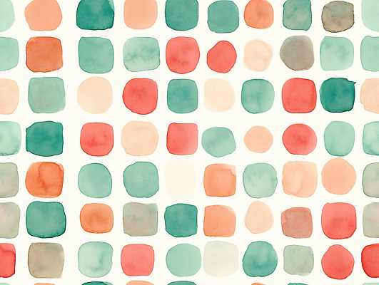 JPG 디자인 예술 컬러 백그라운드 패턴 일러스트 수채화 미술 빨간색 초록색 매력적 원형 감각 배열 모던 그림 정사각형 기하학 조화 국내일러스트 AI일러스트 AI콘텐츠 도형 컨셉 무늬 문화예술 파일형식