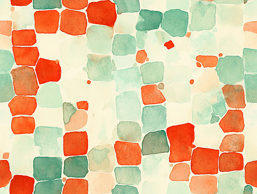 JPG 디자인 감정 예술 컬러 백그라운드 패턴 일러스트 수채화 빨간색 초록색 인테리어 사각형 물감 매력적 인쇄 배열 부드러움 조화 창작 국내일러스트 AI일러스트 AI콘텐츠 도형 컨셉 무늬 미술도구 감각 파일형식