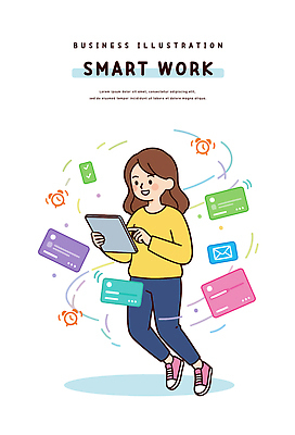 여자 일러스트 커뮤니케이션 주택 기술 일상 비즈니스라이프 전자제품 태블릿 디지털 작업 알림 편리함 혁명 효율 국내일러스트 AI파일 라이프스타일 컨셉 사람 건물 라이프 스마트기기 파일형식 벡터