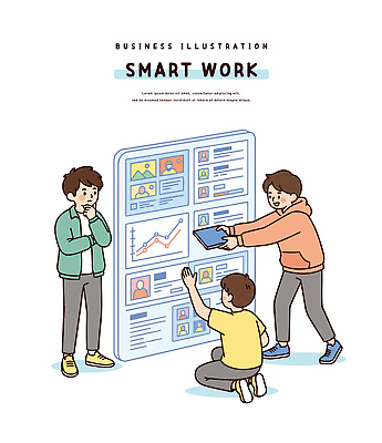 디자인 일러스트 비즈니스 그래프 협력 아이디어 기술 사무실 디지털 스크린 정보 업무 발표 플랫폼 공유 소통 국내일러스트 AI파일 컨셉 교통시설 작업 파일형식 벡터